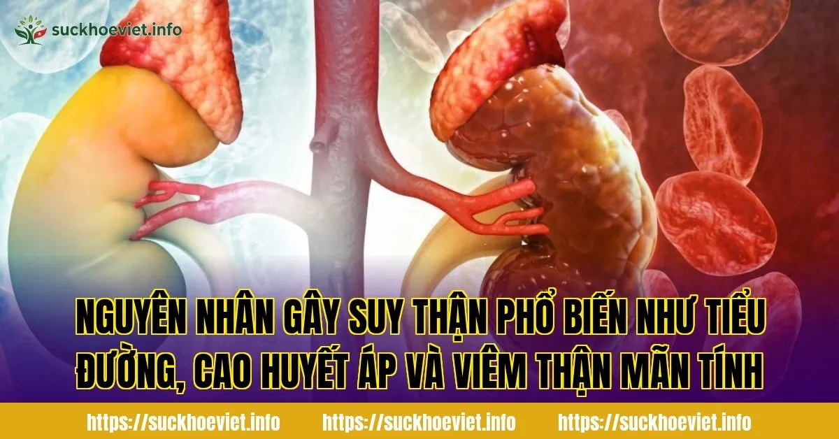 Nguyên nhân gây suy thận phổ biến như tiểu đường, cao huyết áp và viêm thận mãn tính