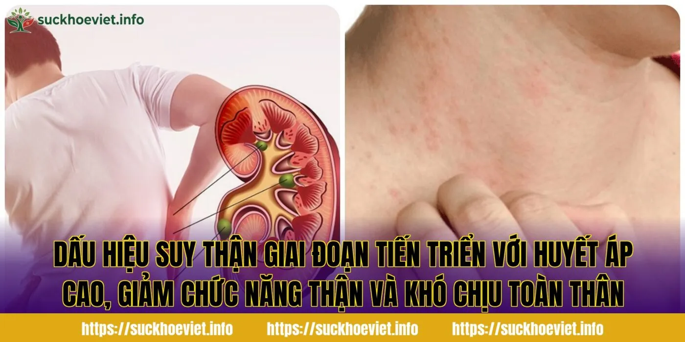 Dấu hiệu suy thận giai đoạn tiến triển với huyết áp cao, giảm chức năng thận và khó chịu toàn thân